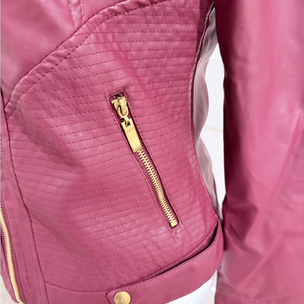 New Look Wine Faux Leather Zip Moto Jacket - Picture 3 of 6